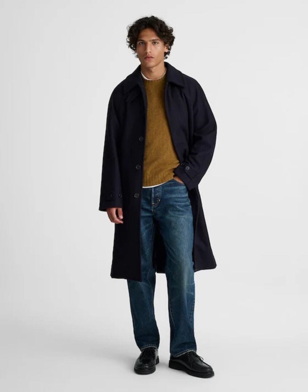 Madewell Officer Coat in Italian Melton Wool Blend Dark Navy Mens Small NWT
